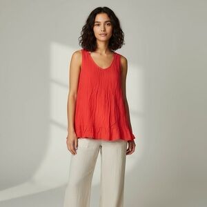 PTP20 Red Rayon Top M Keyhole Back Eco-Friendly Blouse Flowy Bohemian